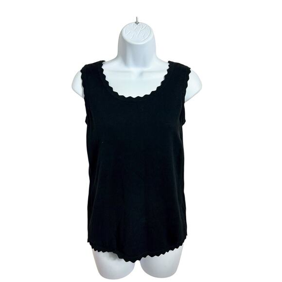 Isacc Mizahi Live Black Sleeveless Sweater Sz XXS Scalloped Trim Top Minimalist - Picture 7 of 7